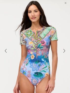 Johnny Was Lilliana Short Sleeve One Piece Swimsuit Size Small NWT